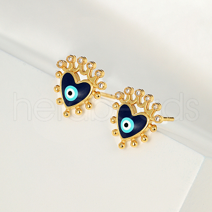 Fashionable Heart with Evil Eye Brass Stud Earrings TZ1681-1