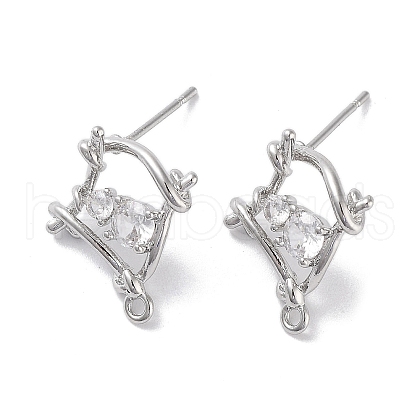 Brass Micro Pave Cubic Zirconia Stud Earring Findings KK-E107-13P-1