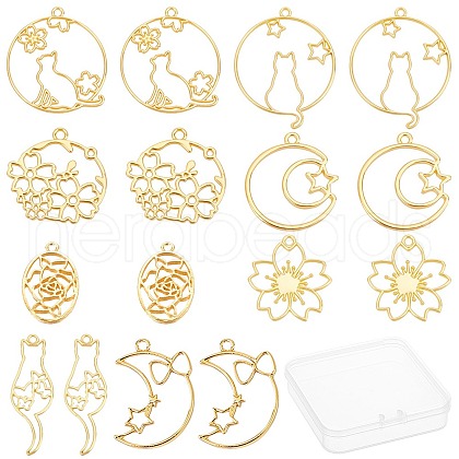 SUNNYCLUE 32Pcs 8 Styles Zinc Alloy Kitten Open Back Bezel Pendants PALLOY-SC0003-53G-1