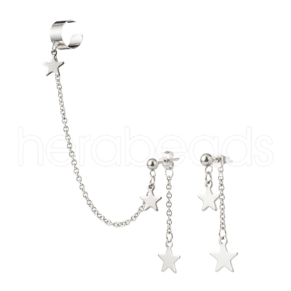 304 Stainless Steel Star Asymmetrical Earrings EJEW-JE04889-02-1