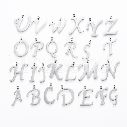Tarnish Resistant 304 Stainless Steel Alphabet Pendants STAS-F129-P-1
