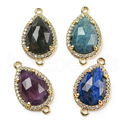 Natural Mixed Gemstone Faceted Teardrop Connector Charms G-M431-03G-1