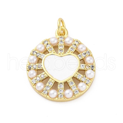 Brass Micro Pave Cubic Zirconia and Enamel and ABS Imitation Pearl Pendants KK-D325-24G-03-1