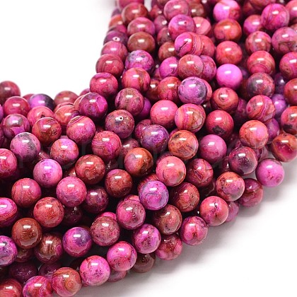 Natural Dyed Crazy Agate Round Bead Strands G-P075-19-8mm-01-1