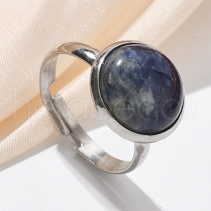 Half Round Natural Sodalite Finger Rings RJEW-M062-01P-09-1