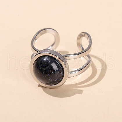 304 Stainless Steel & Blue Goldstone Cuff Rings FS-WGDE3F0-12-1