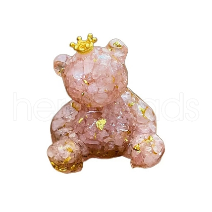 Natural Rose Quartz Crown Bear Display Decorations WG56055-08-1