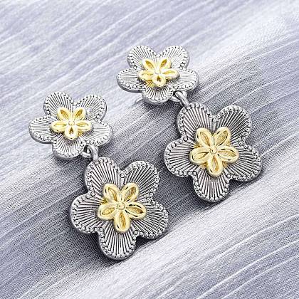 Flower Brass Dangle Stud Earrings EJEW-H158-11GP-1