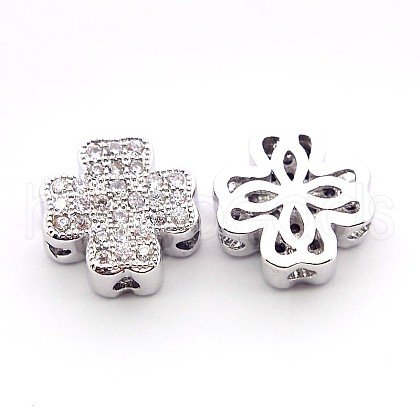 Clover Brass Micro Pave Cubic Zirconia Hollow Beads ZIRC-L047-10P-1