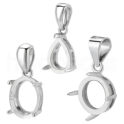 Anti-Tarnish   3Pcs 3 Styles Rhodium Plated 925 Sterling Silver Pendant Cabochon Settings with Prongs Mounting STER-PH0001-38-1