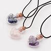 Glass Wishing Bottle Leather Cord Pendant Necklaces NJEW-JN01616-1