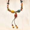 Ethnic Style Alloy & Porcelain Ceramic Beads Round Pendant Tassel Y Necklaces NJEW-D308-01A-4