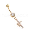 Double Cross 304 Stainless Steel Pave Clear Cubic Zirconia Curved Barbell Dangle Belly Rings FS-WGD8912-01-5