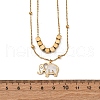 304 Stainless Steel Pave Natural White Shell Elephant Pendant Double Layer Necklaces NJEW-R026-06G-5