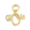 Brass Micro Pave Clear Cubic Zirconia Ladybirds & Horseshoe & Clover European Dangle Charms KK-G522-28G-1