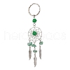 Woven Net/Web with Feather Alloy & Natural Green Aventurine & Glass Seed Keychains KEYC-MZ00041-01-1