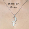 201 Stainless Steel Moon with Star Pendant Necklace NJEW-OY001-85-3
