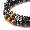 2Pcs 2 Style Natural Wood & Tiger Eye & Synthetic Hematite Stretch Bracelets Set BJEW-JB07940-5