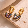 Stainless Steel Micro Pave Cubic Zirconia Hoop Earrings PW-WG6B81B-02-2