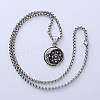 Stainless Steel Flat Round with Moon Star Pendant Necklaces for Women HV8965-4