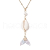 Natural Cowrie Shell & Resin & Shell Pearl Mermaid Tail Pendant Necklaces NJEW-JN05233-4