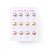 6 Pairs 304 Stainless Steel Flat Round Stud Earrings for Women EJEW-A067-20-8