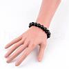 Natural Dyed & Heated Black Agate Round Beaded Stretch Bracelets BJEW-JB02271-02-3
