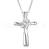 925 Sterling Silver Clear Cubic Zirconia Cross Pendant Necklaces for Women FS-WG649E1-01-3