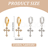 ANATTASOUL 2Pcs 2 Colors Brass Cross Dangle Hoop Earrings with Rhinestone EJEW-AN0004-64-2