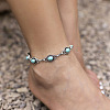Alloy with Synthetic Turquoise Oval Link Anklets WG02A86-01-2