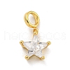 Star Rack Plating Brass Micro Pave Cubic Zirconia Charms KK-G513-21G-1