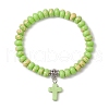 Synthetic Imperial Jasper Beads & Turquoise Cross Stretch Bracelets for Women Men BJEW-JB11382-03-2