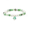 Glass Pearl & Flower Beaded Stretch Bracelet with Bell Charm for Women BJEW-JB08513-4
