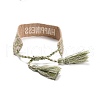 Word Happiness Polycotton(Polyester Cotton) Braided Bracelet with Tassel Charm BJEW-F429-12-3