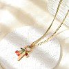 304 Stainless Steel Red Enamel and Siam Rhinestone Cherry Pendant Necklaces for Women NJEW-M091-02G-1