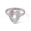 201 Stainless Steel Hollow Out Heart Adjustable Ring for Women RJEW-C045-02P-2