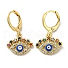 Evil Eye Real 18K Gold Plated Brass Dangle Leverback Earrings EJEW-A033-06G-01-1