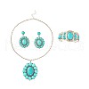 Oval Synthetic Turquoise Stud Earrings & Pendant Necklaces & Cuff Bangles FS-WG87EC0-02-1