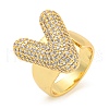 Brass Micro Pave Clear Cubic Zirconia Letter Open Cuff Ring for Women RJEW-M173-01G-V-1