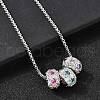 Brass Micro Pave Colorful Cubic Zirconia 3 Rondelles Pendant Box Chain Necklaces NJEW-K287-03P-3
