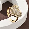 Heart Brass Micro Pave Cubic Zirconia Cuff Rings for Women RJEW-A069-12G-4