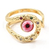 Resin Evil Eye Open Cuff Ring with Cubic Zirconia RJEW-E069-02G-05-2