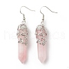 Natural Rose Quartz Bullet with Flower Dangle Earrings EJEW-G300-02P-01-2