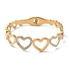 Stainless Steel Crystal Rhinestone Hollow Heart Hinged Bangles for Women BJEW-G719-19G-2