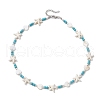 Summer Beach Round Synthetic Turquoise & Natural Freshwater Shell Heart Starfish Beaded Necklaces NJEW-JN05209-4
