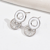 Elegant S925 Sterling Silver Clear Cubic Zirconia Flat Round Dangle Stud Earrings NS7636-4