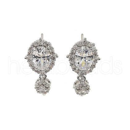 Oval Brass Micro Pave Clear Cubic Zirconia Stud Earring Findings KK-C107-07P-1