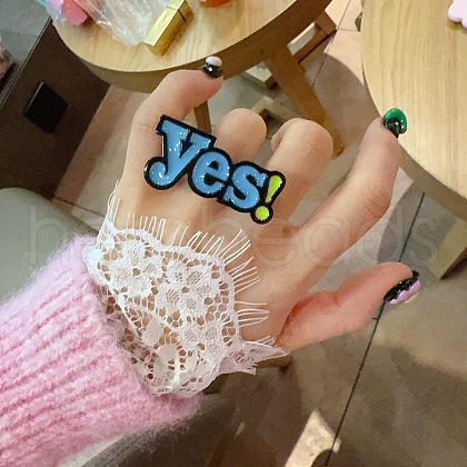 Word Yes Resin Enamel Finger Rings for Women Girls FS-WG6DDE5-09-1