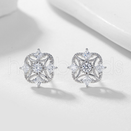 S925 Sterling Silver Clear Cubic Zirconia Stud Earrings LR5887-2-1