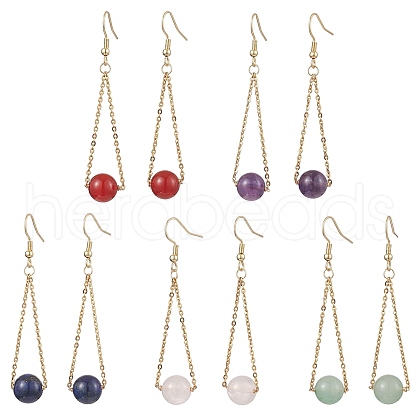 304 Stainless Steel with Natural Mixed Stone Dangle Earrings EJEW-JE06011-01-1